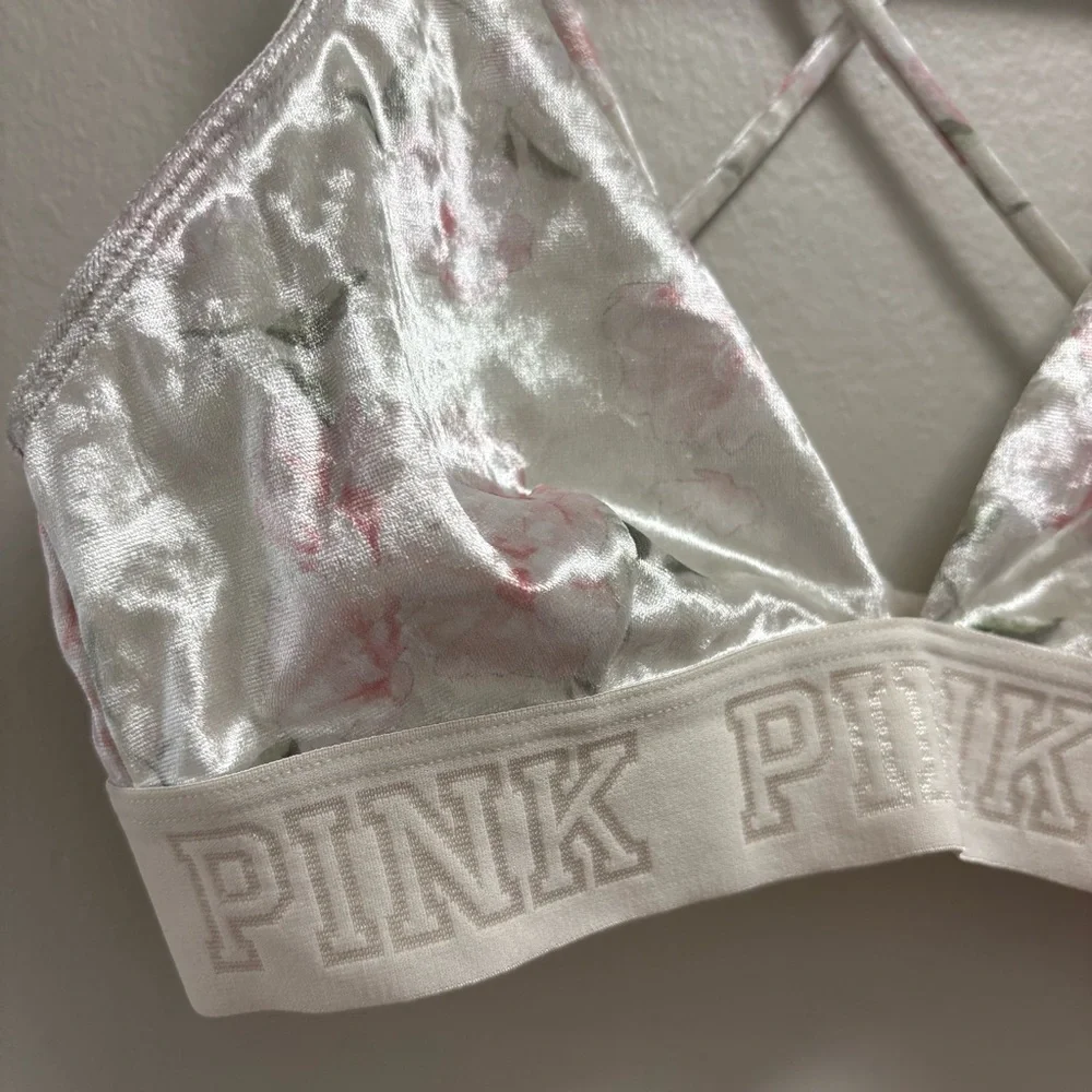 PINK by Victoria’s Secret Velour Floral Racerback Bra XS White Pink - Picture 7 of 10